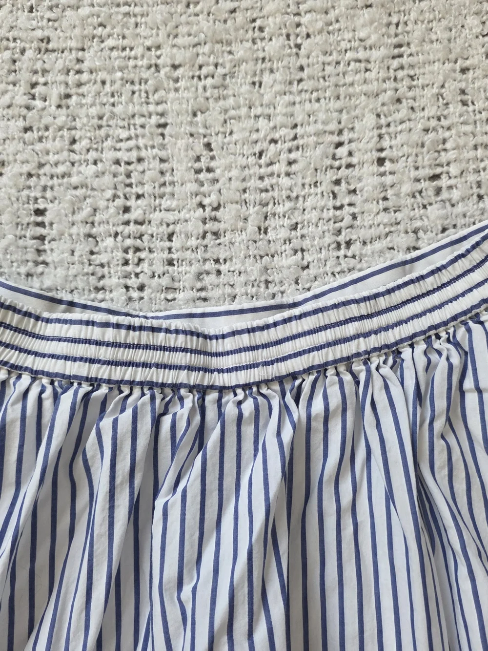 J. Crew Blue and White Striped Ruffle-Hem Skirt
